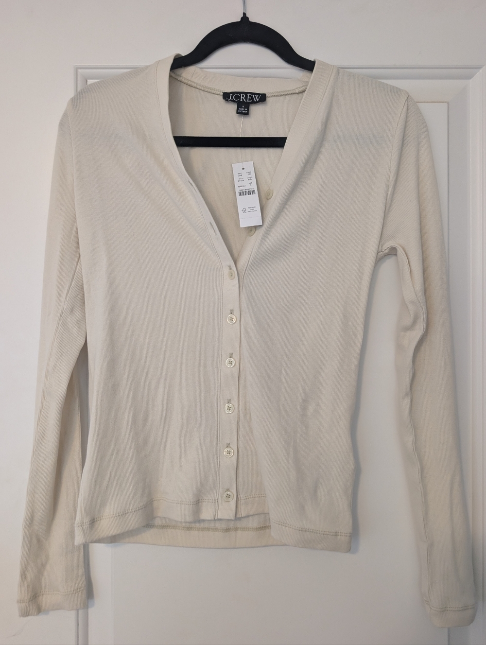 J. Crew Off-White Button Front V-Neck Cardigan